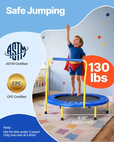 Miniatura 2 de VEVOR 3FT Trampoline for Kids, 36" Trampolines Indoor/Outdoor Trampoline for Toddlers, Foldable Mini Baby Jump Toy with Foam Handle, Recreational