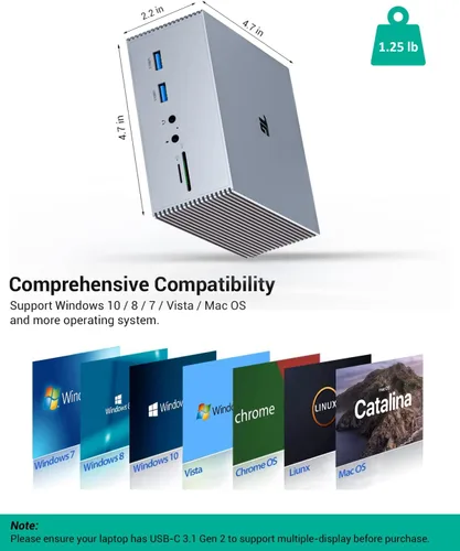 Miniatura 7 de Estación de acoplamiento USB-C con HDMI y DP 4K duales, 6 puertos USB, ranuras para tarjetas SD/TF, carga USB-C PD de 60 W, pantalla triple