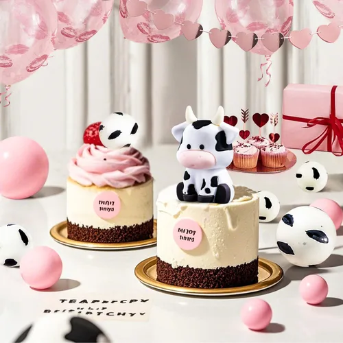 Miniatura 3 de Paquete de 12 adornos para tartas de vaca, linda figura de animales de granja con bolas, feliz cumpleaños para baby shower, niños, fiesta