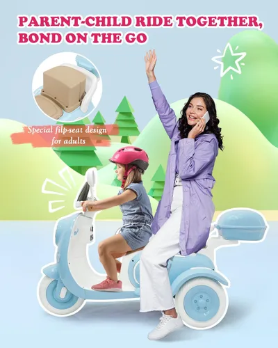 Miniatura 4 de Motocicleta eléctrica de 12 V para niños de 2 plazas con control remoto, moto eléctrica con caja de almacenamiento, música, luz LED, bocina, motor