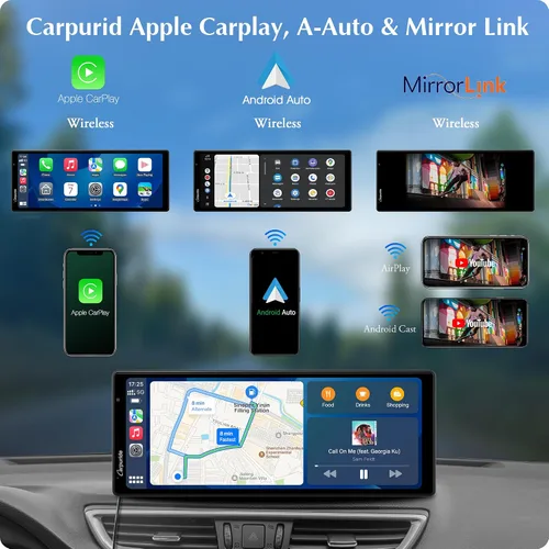 Miniatura 2 de Carpuride Carplay inalámbrico portátil 4K W903 y Android Auto con cámara de salpicadero, pantalla HD IPS de 9.3 pulgadas, cámara frontal 4K