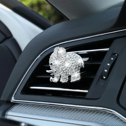 Miniatura 4 de Frienda - Accesorios brillantes para coche con elefante de imitación de diamante, ambientador para decoración interior del coche para mujeres, clip