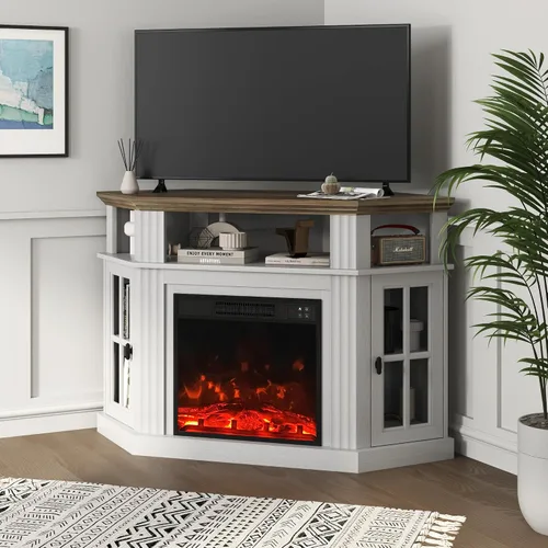 Miniatura 10 de YESHOMY Soporte esquinero para TV con chimenea para televisores de hasta 55" con gabinetes de almacenamiento, centro de entretenimiento, consola
