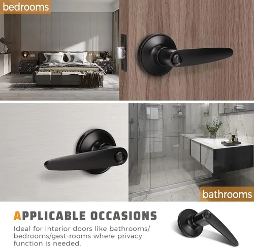 Miniatura 3 de KNOBWELL Juego de 10 manijas de puerta color negro mate, juego de manijas de puerta para privacidad para cama y baño, reversible para lado derecho