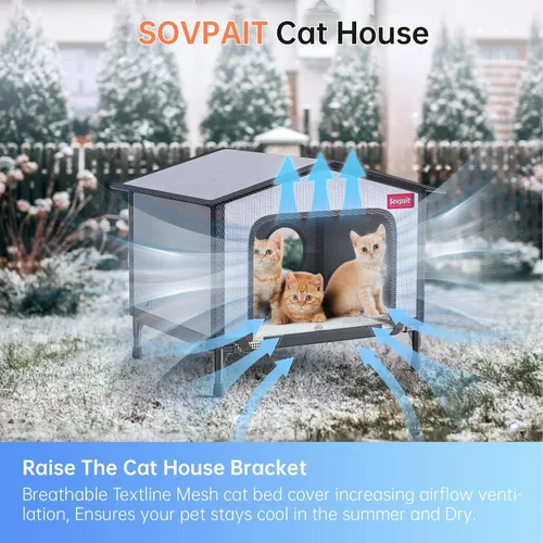 Miniatura 2 de SOVPAI - Casa para gatos al aire libre, casa impermeable para gatos callejeros, adecuada para gatos de exteriores/interiores, fácil de montar