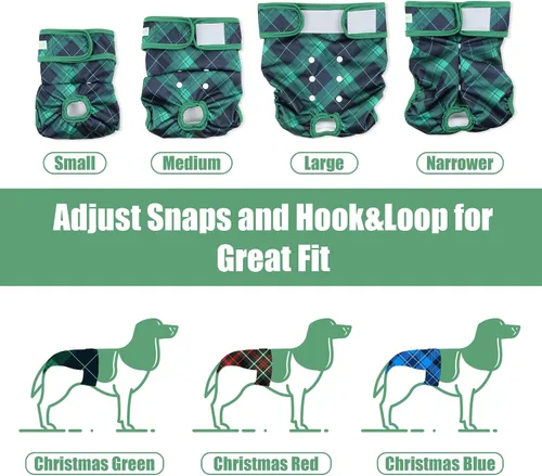 Miniatura 6 de Wegreeco Pañales lavables para perras (3 unidades) – Altamente absorbentes, para perros en celo o micción excitable (azul, verde, rojo a cuadros, S)