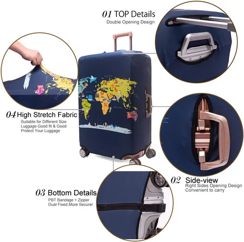 Miniatura 7 de Madfifennina - Protector de equipaje de viaje lavable de elastano para maleta, 23-32 pulgadas, Mapa