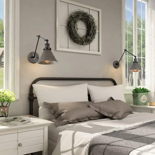 Miniatura 2 de LNC Lámpara de pared con brazo oscilante, moderna lámpara de pared enchufable, ajustable, estilo granja, plata envejecida cepillada (paquete de 2)