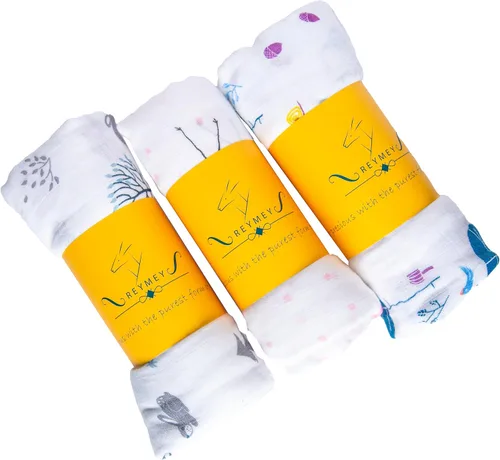 REYMEY Mantas de muselina para bebés, niños y niñas, paquete de 3 mantas transpirables y agradables a la piel para bebés, artículos esenciales para