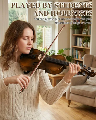 Miniatura 6 de Ktaxon Violín 4/4 para niños y adultos, violín de madera maciza de tamaño completo, violín acústico con estuche portátil y accesorios - Madera