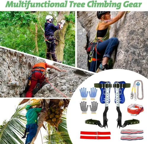 Miniatura 7 de Homaisson Juego de picos de escalada de árboles, picos ajustables para trepar árboles, engranajes portátiles para trepar árboles con cinturón