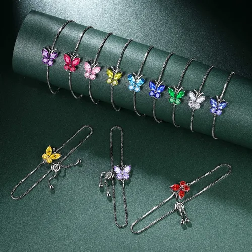 Miniatura 8 de 925 Sterling Silver Birthstone Butterfly Jewelry Women Crystal Animal Cute Butterflies Birthday NecklaceEarringRingBracelet Sets Birth Stone