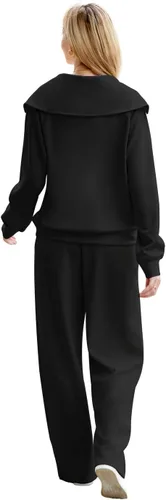 Miniatura 4 de XIEERDUO Conjuntos de descanso para mujer 2023 sudadera de gran tamaño con media cremallera y pantalón deportivo de pierna ancha de 2 piezas