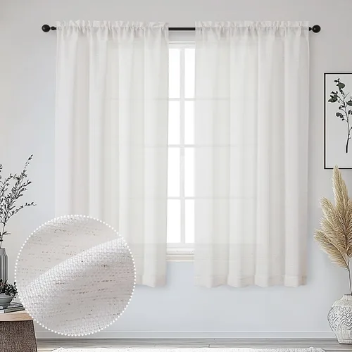 Miniatura 22 de OWENIE Bob Juego de 2 Paneles de Cortinas Negras de Cocina para Ventanas de 36 Pulgadas de Largo, Cortinas Cortas de Café con Textura de Lino