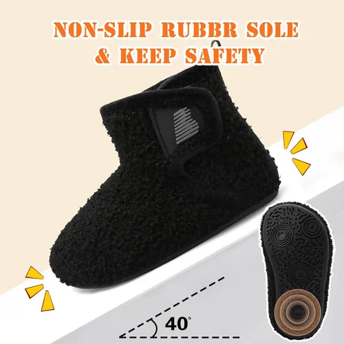 Miniatura 4 de BARERUN Pantuflas para niños y niñas, zapatos de casa para bebés, botines de invierno de felpa acogedora para niños, pantuflas cálidas y ligeras