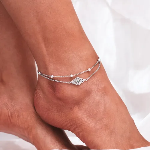 Miniatura 28 de CHIC & ARTSY Tobilleras delicadas de plata de ley S925 para verano, pulsera de tobillo ajustable multicapa para playa, joyería de pie para mujer