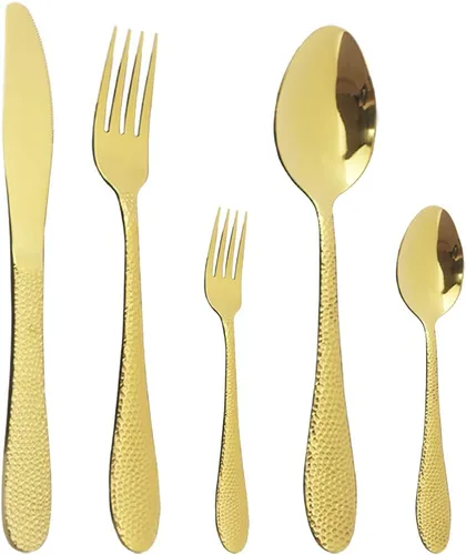 Miniatura 11 de Juego de cubiertos de acero inoxidable 18/10 de 5 piezas, cuchillo de cocina negro, tenedor, cuchara, vajilla para fiesta, cena, cubiertos, servicio