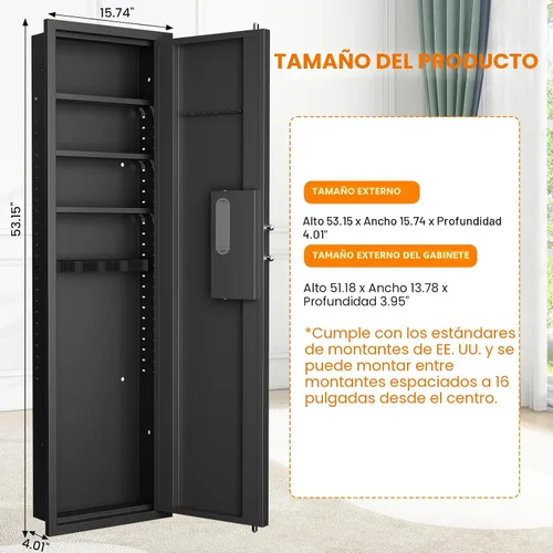 Miniatura 3 de Caja fuerte de pared de 135 cm entre los tachuelas, caja fuerte oculta con sistema de alarma dual y modo silencioso, caja fuerte de pared para armas