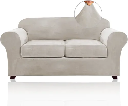 PrinceDeco Funda de Sofá de Terciopelo Fundas para Loveseat para Sofá de 2 Cojines Fundas de Sofá de 3 Piezas para Perros Fundas Lavables para Avena