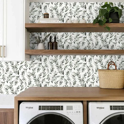 Miniatura 9 de Erfoni Papel Tapiz Verde y Blanco Despegar y Pegar Papel Tapiz de Contacto Floral para Dormitorio 17.7 pulgadas x 78.7 pulgadas Papel Tapiz