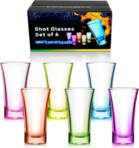 Miniatura 8 de ZZYFGH Juego de 6 Vasos de Chupito, Vasos de Chupito de 1.5 oz Coloridos con Base Pesada, Vasos de Chupito para Vodka, Whisky, Tequila, Espressos