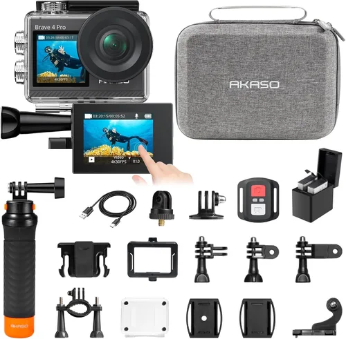 Miniatura 12 de AKASO Brave 4 Pro 4K30 Cámara de acción con tarjeta MicroSD U3 de 64 GB, cámara impermeable subacuática de 131 pies con pantalla táctil EIS Control