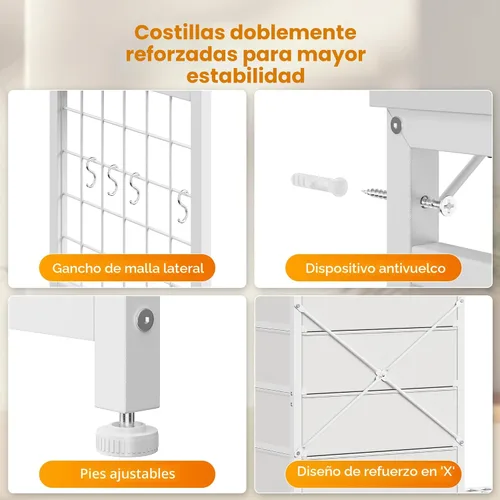 Miniatura 8 de EnHomee Cómoda blanca de 125 cm de ancho para dormitorio con estante colgante, cómoda de 6 cajones con luces LED y estación de carga, cómodas