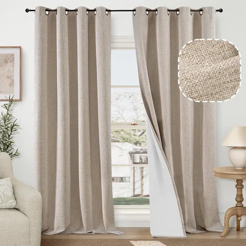 Miniatura 64 de Cortinas Opacas de Lino Azul Bebé para Guardería de 40 Pulgadas de Largo, 2 Paneles, Cortinas Cortas con Aislamiento Térmico Boho de Bloqueo Total