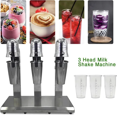 Miniatura 2 de Máquina de batido, máquina eléctrica para hacer batidos, comercial de 3 cabezales, batido de helado, mezclador de bebidas de acero inoxidable con 3