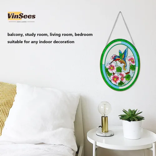 Miniatura 4 de Atrapasoles de Colibrí de Vidrio Pintado para Colgar en Ventanas, Atrapasoles para Ventana, Atrapasoles de Colibrí y Flores, Panel de Vidrio Pintado