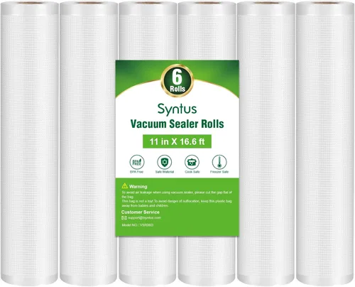 Bolsas selladoras al vacío Syntus para alimentos, 6 rollos de 27.9 cm x 4.9 m, bolsas selladoras al vacío de grado comercial sin BPA para