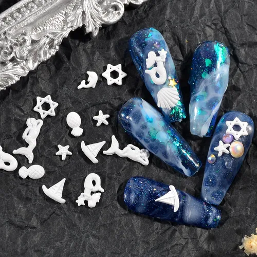 Miniatura 8 de Abalorios de uñas de playa de verano, decoración con temática oceánica, concha de sirena, estrella de mar, delfín, barco, aleación