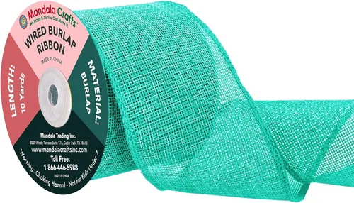 Miniatura 26 de Mandala Crafts Cinta de arpillera verde con alambre para corona, cinta de arpillera con alambre verde rústico de yute natural, 1 pulgada de ancho