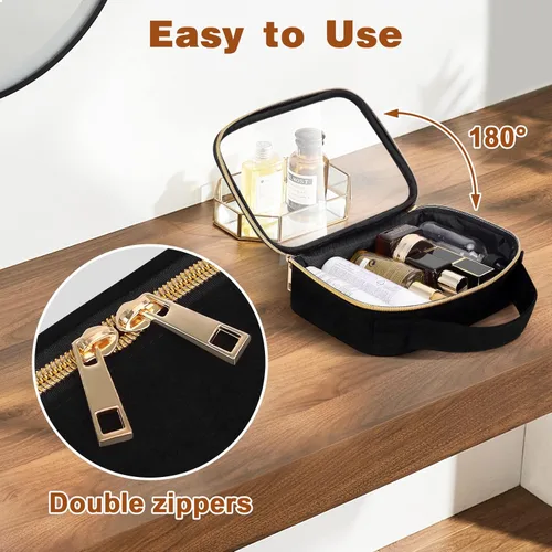 Miniatura 4 de Bolsa de aseo transparente Wedama, paquete de 2 bolsas de maquillaje transparentes con asas, bolsas cosméticas de PVC para mujeres y hombres, bolsas