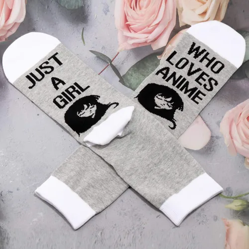 Miniatura 2 de LEVLO 2 pares de calcetines de anime novedad regalo para amantes de anime Just A Girl Who Loves Anime calcetines de anime de regalo