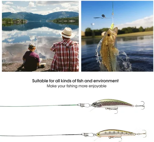 Miniatura 2 de Líderes de pesca de acero inoxidable, línea líder de pesca con giratorios y clips para agua salada y agua dulce, 31 libras por pieza, 6 pulgadas, 7