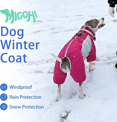 Miniatura 3 de MIGOHI Abrigo de cuerpo completo para perro - Abrigo de invierno reflectante para perros pequeños con arnés, chaqueta de cuello tortuga de forro