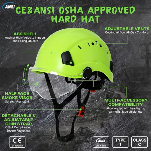 Miniatura 2 de AOLAMEGS Casco Duro de Seguridad ABS – Casco de Seguridad Aprobado ANSI Z89.1 con Visera Ajustable Ventilado para Hombres Mujeres Adultos Cascos
