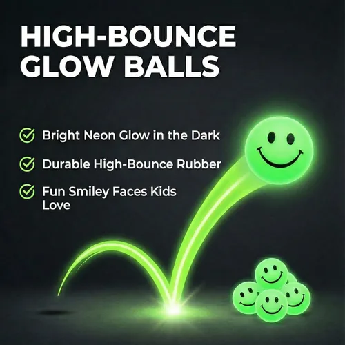 Miniatura 5 de Bedwina Bulk Bouncy Balls Glow in the Dark - (1inch / 27mm) Diameter, High Bouncing, Small Rubber Smile Face Bouncing Balls for Kids, Vending