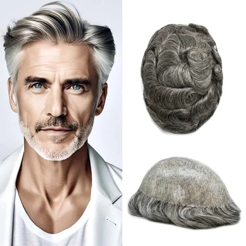 Miniatura 68 de Toupee - Cabello humano para hombre, 64 colores, transparente, piezas de pelo de piel de polietileno para hombres, sistema de reemplazo de cabello