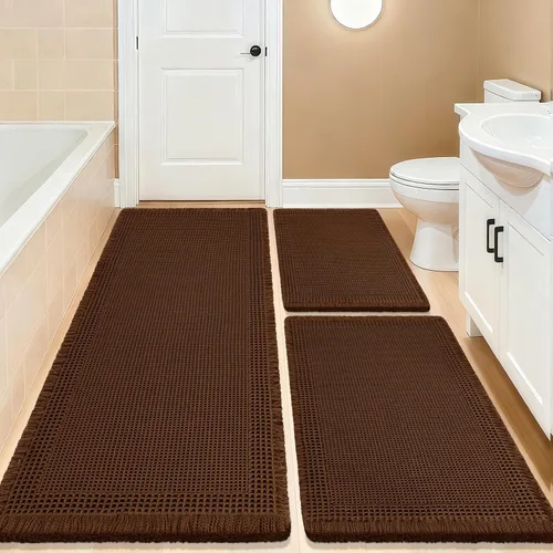 Miniatura 74 de Tapete de baño con diseño de gofre, moderno, bohemio, absorbente, antideslizante, ultrasuave, lavable a máquina, con letra de baño, dormitorio