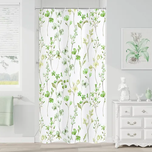 Miniatura 19 de Litabel Cortina de ducha con diseño floral de acuarela, cortina de ducha de flores de mariposa azul para baño, juego de cortina de ducha moderna