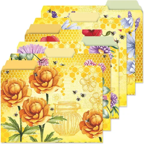 Current Bee Friends - Paquete económico de carpetas de archivos, juego de 24 a granel, 6 bonitos diseños decorativos, pestañas de corte de 1/3,