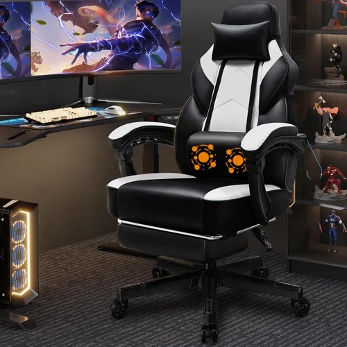 Miniatura 11 de Silla de juego Shintenchi, silla para videojuegos con reposapiés y soporte lumbar de masaje, silla de juego ajustable en altura con asiento