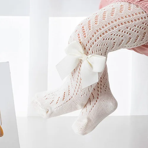 Miniatura 3 de Urkutoba Mallas de punto trenzado sin costuras con lazo para niñas pequeñas de algodón