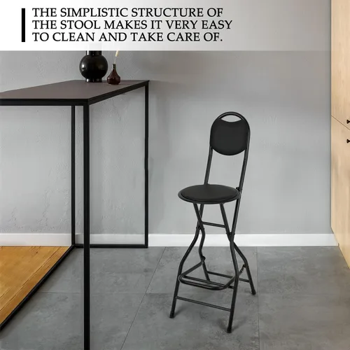 Miniatura 6 de Sintuff Taburete de bar plegable de 26 pulgadas de altura de asiento con respaldo de cuero, taburetes plegables acolchados para adultos, sillas