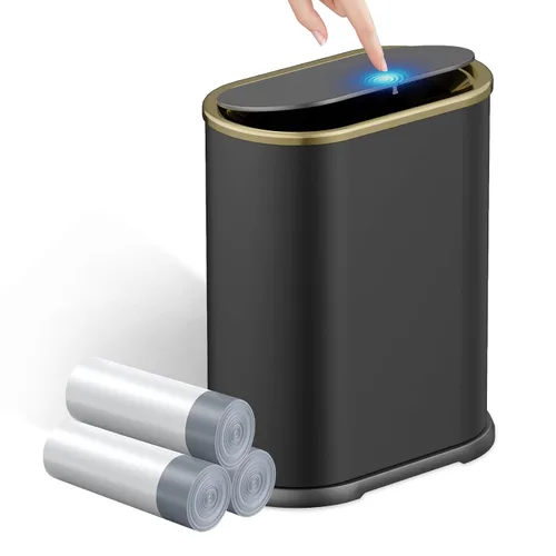 Miniatura 9 de KSSKSS Cubo de basura pequeño de acero inoxidable de 1.8 galones con tapa tipo prensa, cubo de basura delgado para baño, cubo de revestimiento Negro