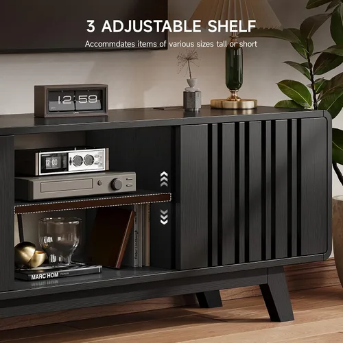 Miniatura 4 de ONBRILL Soporte de TV de 63 pulgadas para televisores de hasta 75 pulgadas, soporte de televisión moderno de mediados de siglo con toma