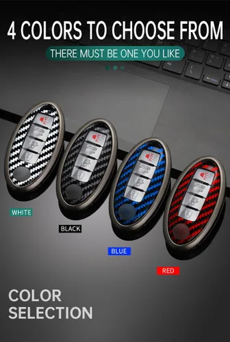 Miniatura 6 de ontto Funda para llave de automóvil compatible con llavero Nissan, carcasa de metal con textura de carbono, compatible con llave remota Infiniti