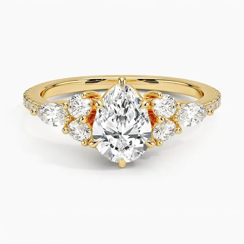 Miniatura 4 de Anillo de compromiso de diamantes creados en laboratorio con diseño de pera blanca de 1.06 quilates con corte excelente, cuatro puntas de garra
